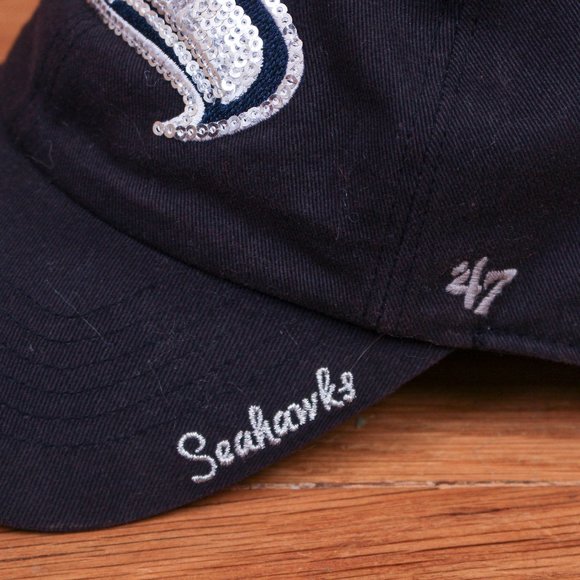 Seattle Seahawks 47 Brand Dark Blue Women's Hat with Embroidered Sequin Logo - Picture 5 of 9
